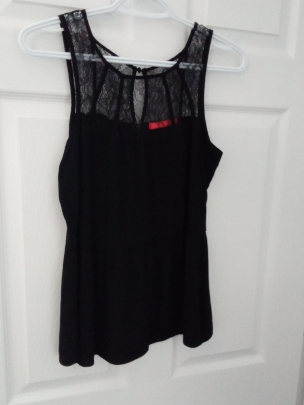 Lulumari Women's Black Corset Detail Lace Yoke Tank with Peplum Medium